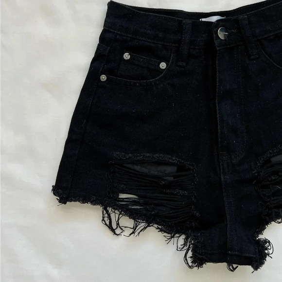 Reformation Black Denim Cut Off Shorts - Picture 3 of 9